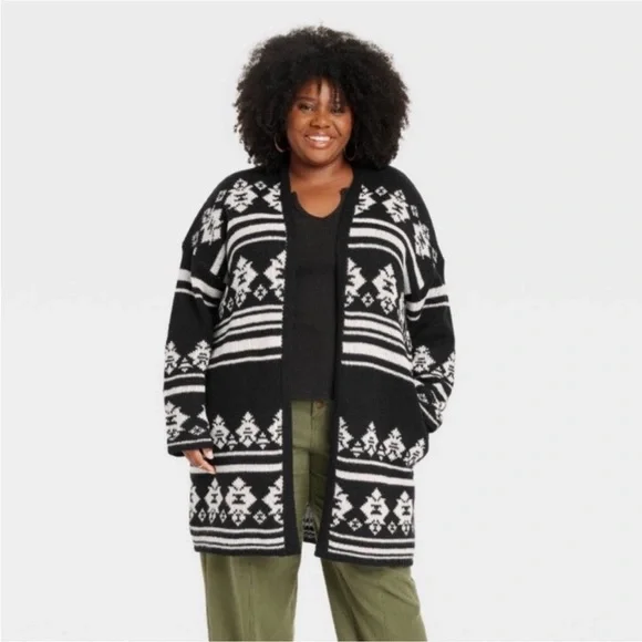 Knox Rose Argyle Style Open Front Cardigan - Picture 2 of 10